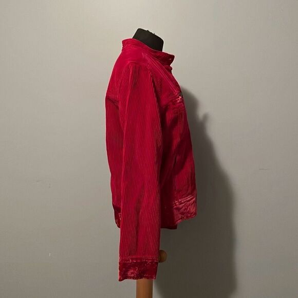 J. Jill Women’s Red Velvet Long Sleeve Button Up Corduroy Jacket - Picture 8 of 9